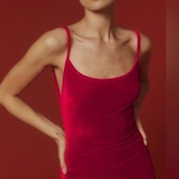 Reformation Merel Velvet Slip Dress Red Spaghetti Straps Midi Length NEW XL - Picture 3 of 9